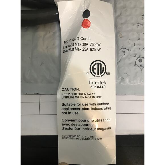 Intertek 5018440 PW 30 Amp 3 Prong Dryer Cord 4 Ft Grizzly 10/3 Gauge - Picture 5 of 7